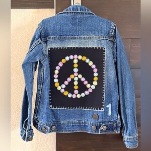 Upcycled Akdmks Peace Sign Faded Denim Jacket Size 7